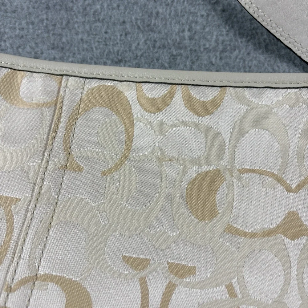 VTG Coach Optic Signature Hobo Bag Cream White Leather Canvas Shoulder Purse